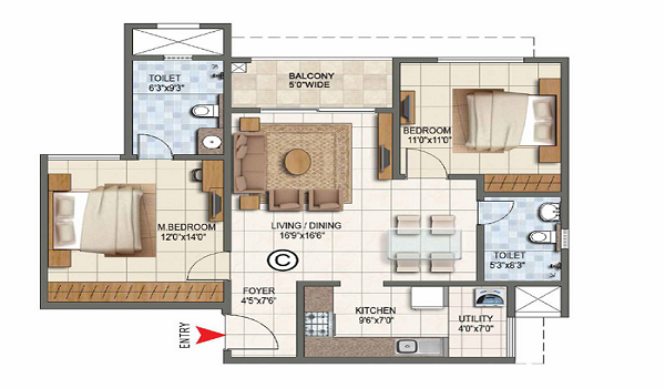 The Prestige City Hyderabad 1BHK Floor Plan